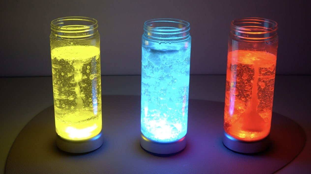 A group of colourful jars from a STEM activity